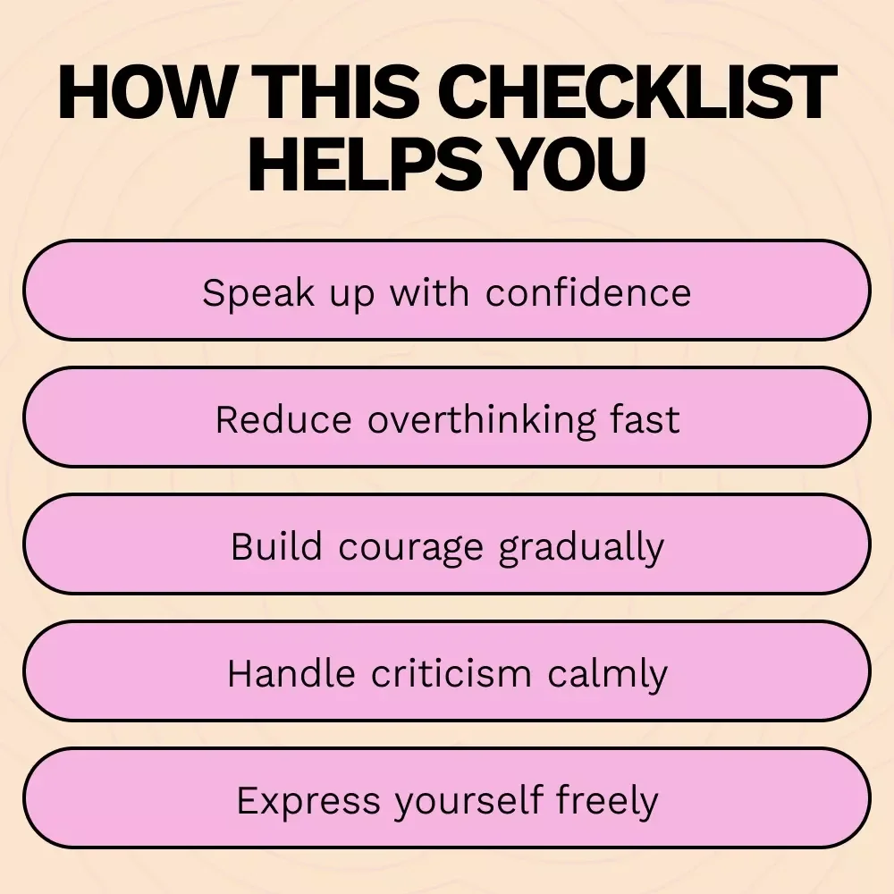 Your Fear-of-Judgment Survival Checklist – A Practical Digital Checklist on how to overcome the fear of judgment, Build Confidence, and Speak Up Without Overthinking