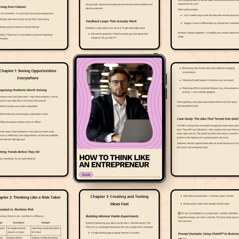 How to Think Like an Entrepreneur – Practical Guide on how to think like an entrepreneur, Build Ideas, Take Smart Risks & Use AI Tools