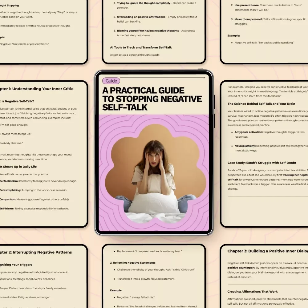 A Practical Guide to Stopping Negative Self-Talk | How to Stop Negative Self Talk Workbook & Mindset Reset Guide