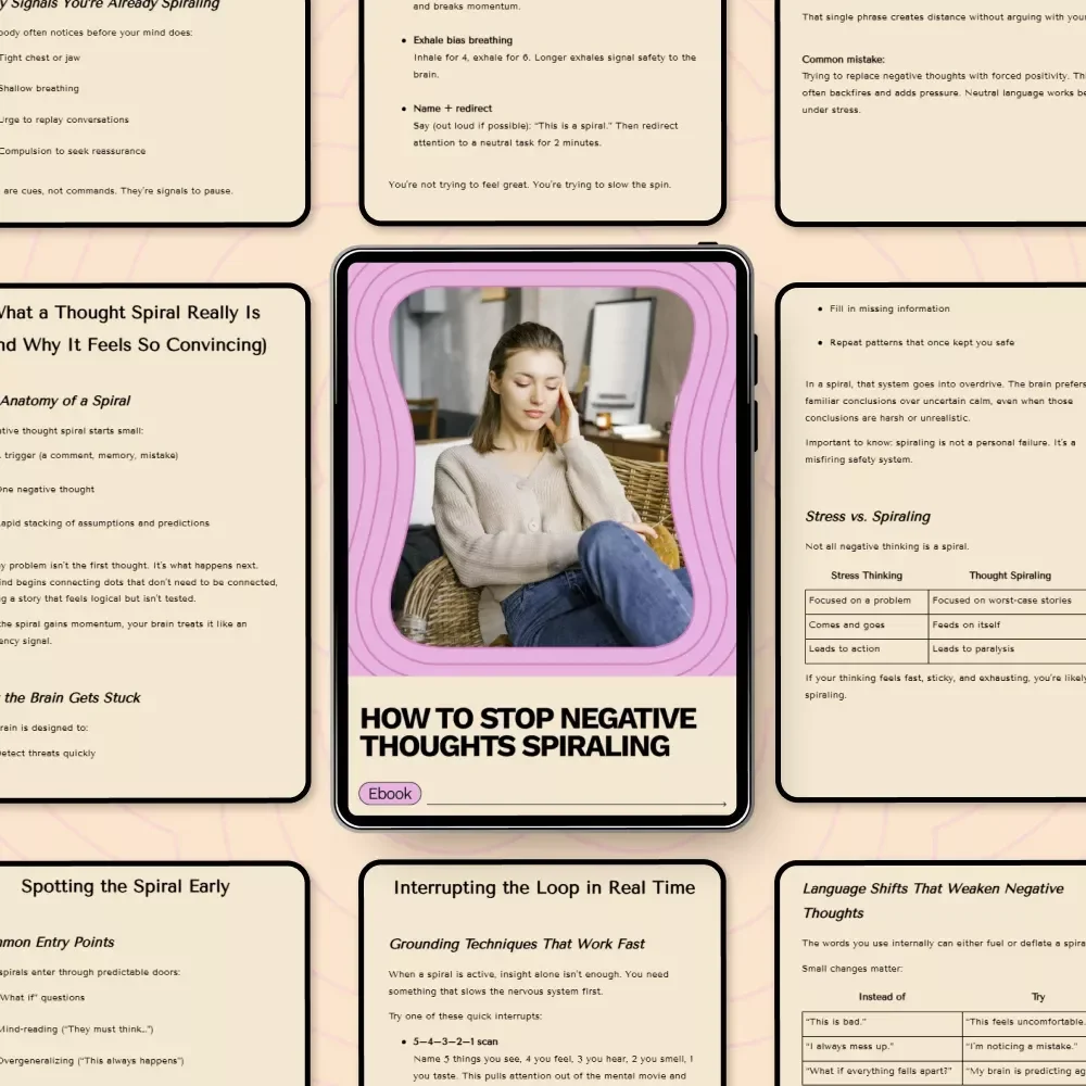 How to Stop Negative Thoughts Spiraling | Practical Anxiety Relief Ebook | Mindset & Overthinking Guide
