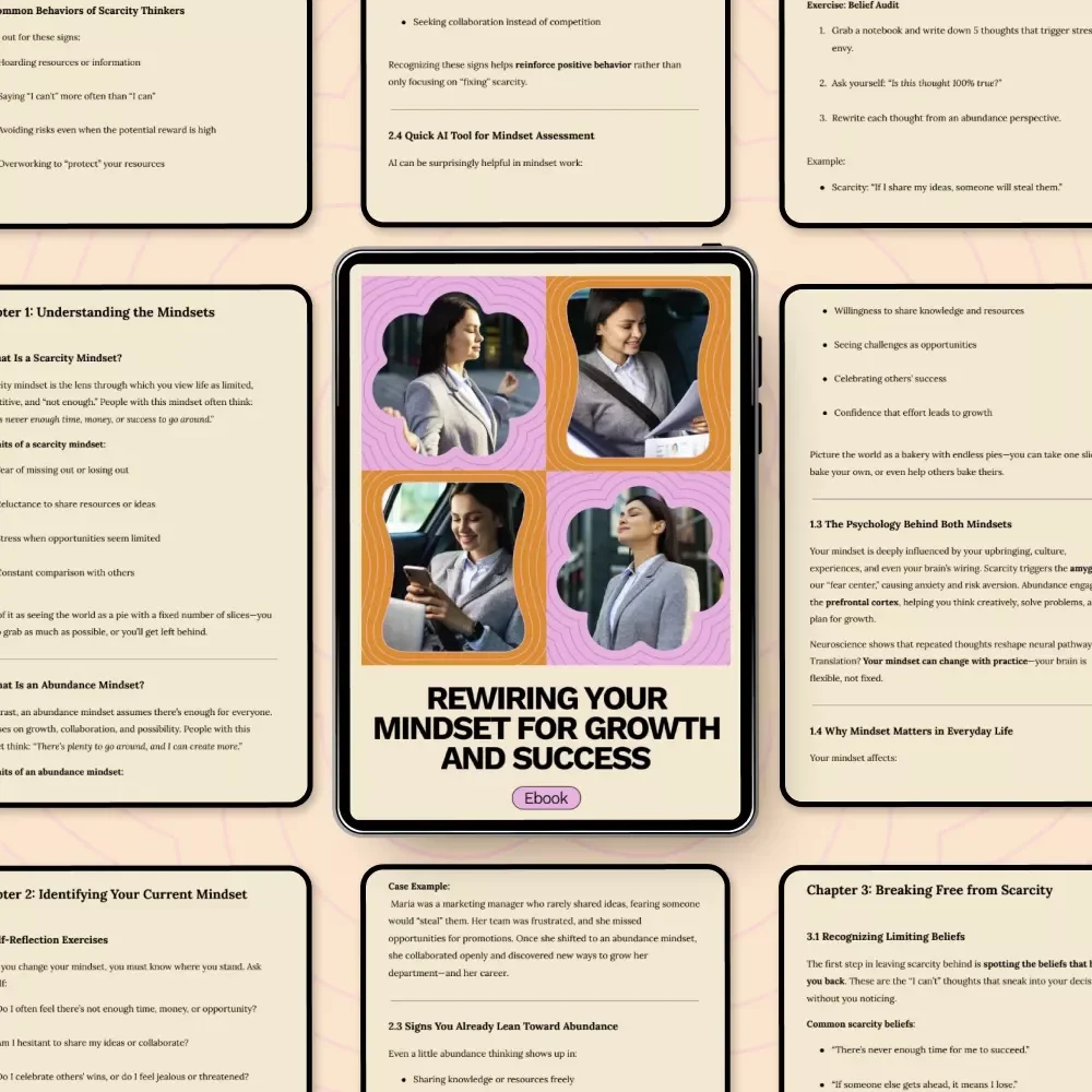 Rewiring Your Mindset for Growth and Success Ebook | Scarcity Mindset vs Abundance Mindset Guide for Personal Growth, Confidence & Goal Achievement