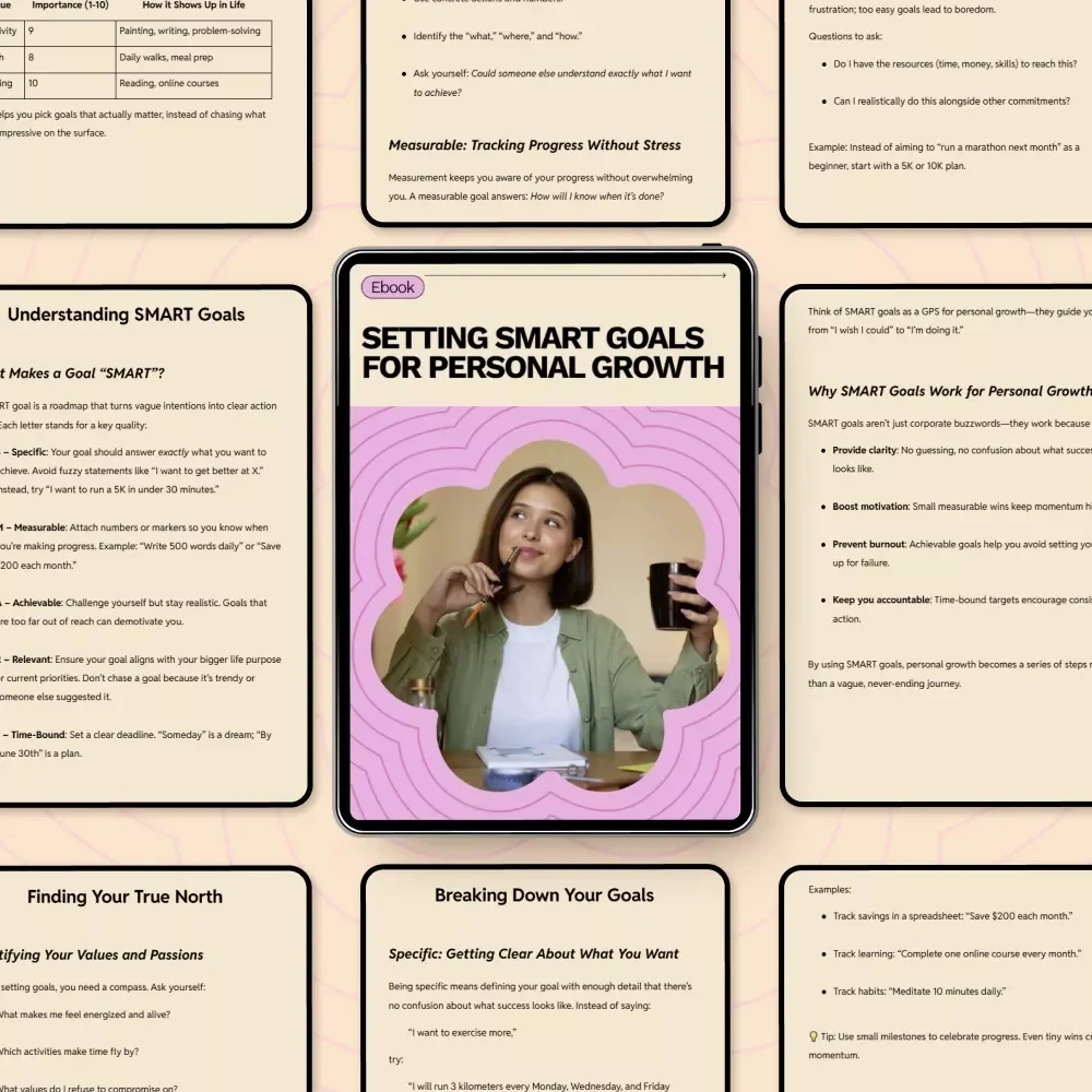 Setting Smart Goals for Personal Growth – Ebook Guide on how to set smart goals for personal growth, Self-Improvement & Life Planning Digital Download