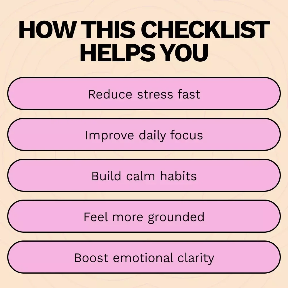 Stress Less: 7 Mindfulness Exercises Checklist | Simple Mindfulness Exercises for Stress | Printable Daily Calm Guide for Busy Minds