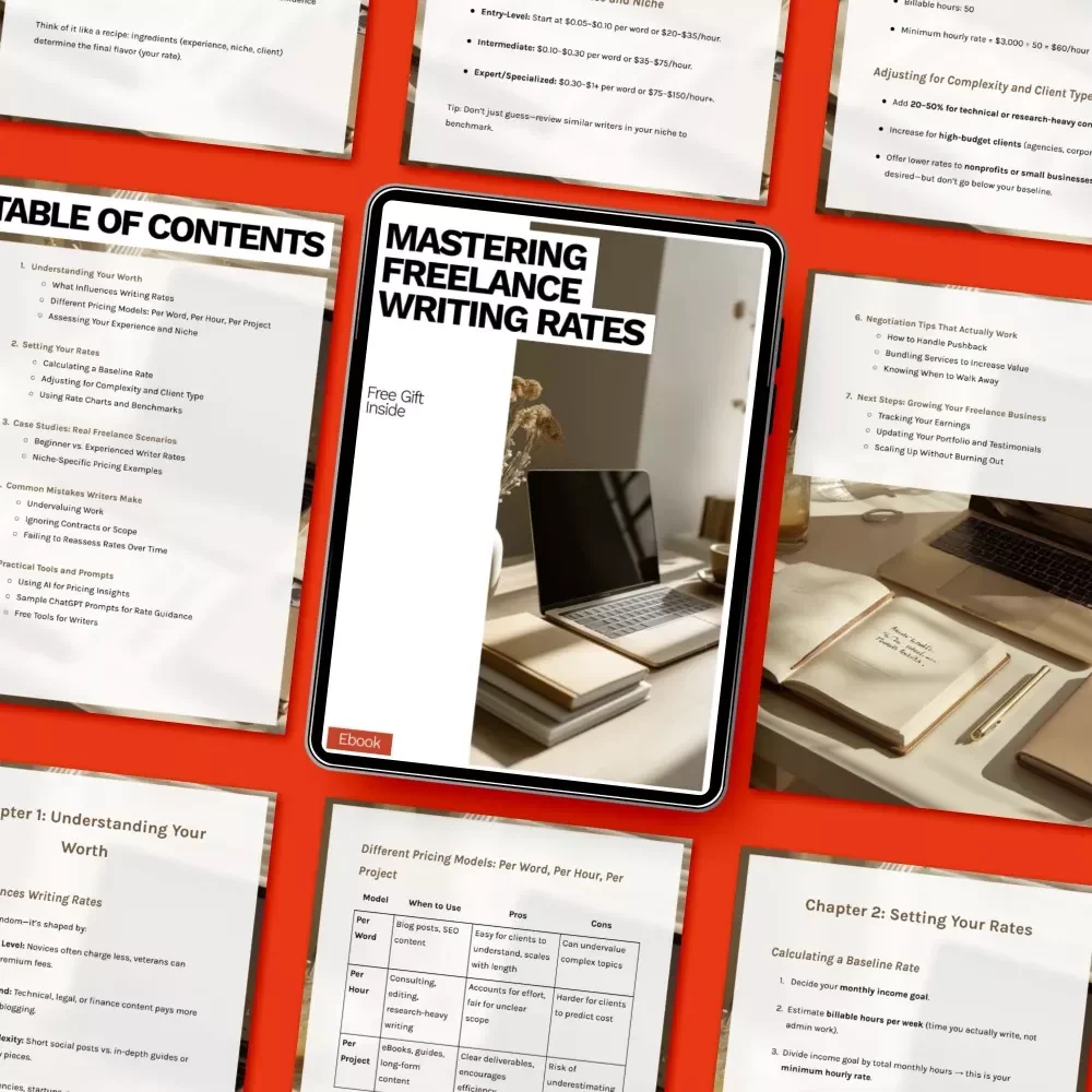 Mastering Freelance Writing Rates | Ebook Guide on How Much to Charge for Freelance Writing, Pricing Strategies, Negotiation Tips & Real Examples