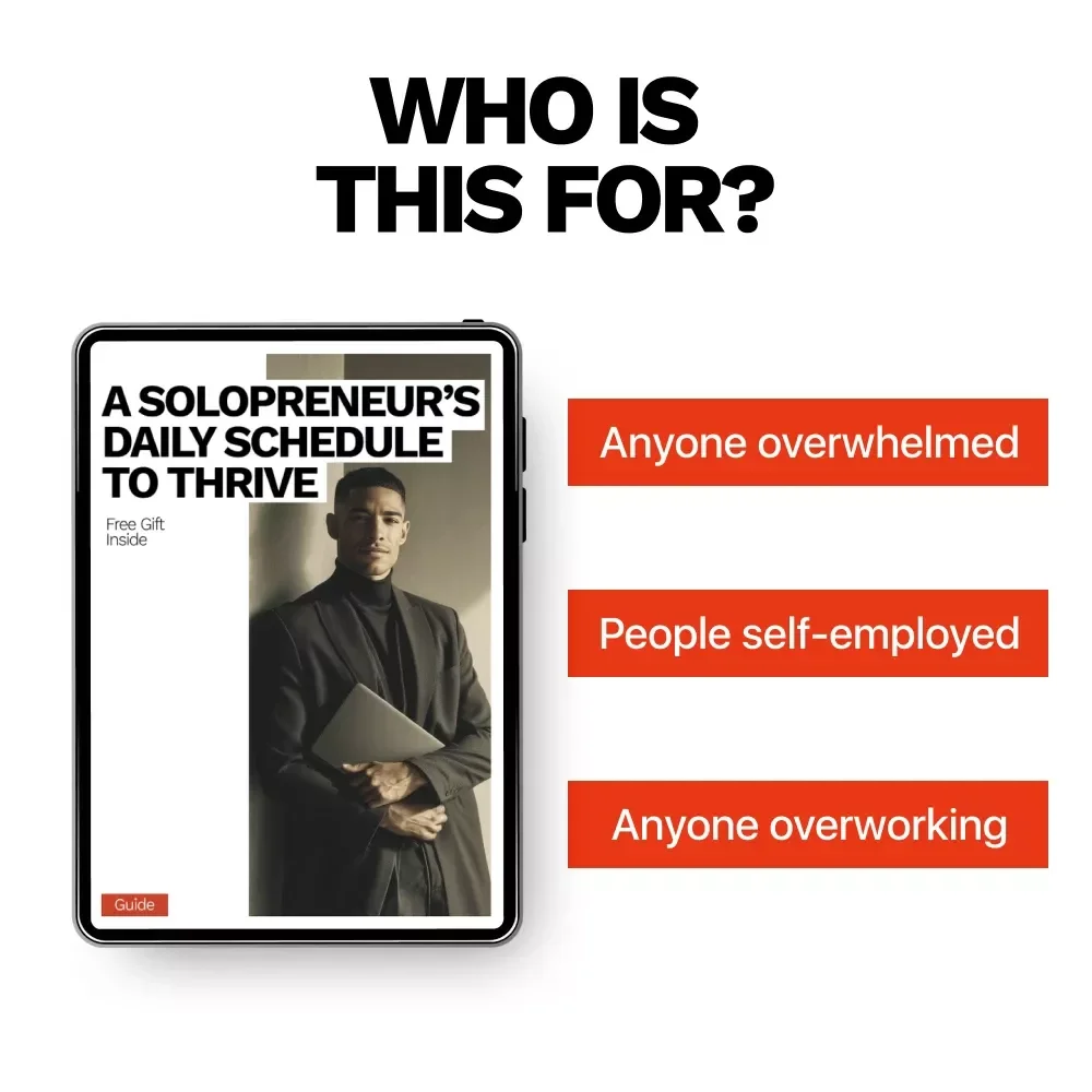 A Solopreneur’s Daily Schedule to Thrive | Digital Guide for a Daily Schedule for Solopreneurs to Avoid Burnout | Productivity & Balance Planner