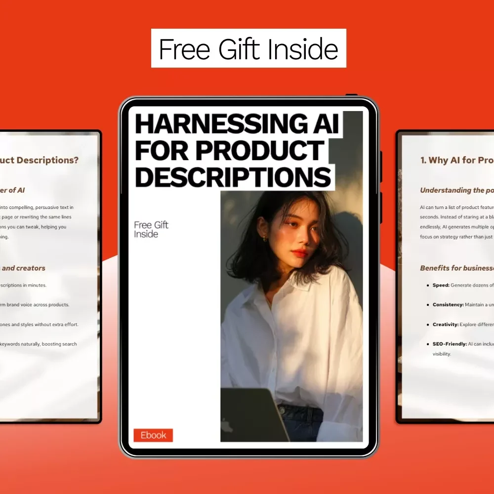 Harnessing AI for Product Descriptions | eBook Guide to ai for creating product descriptions for E-Commerce Sellers & Creators