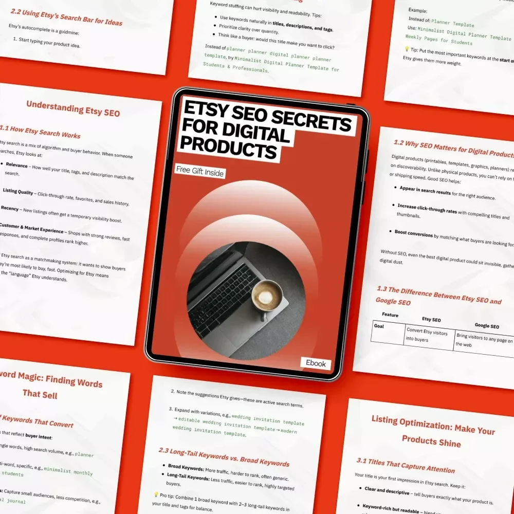 Etsy SEO Secrets for Digital Products – eBook with Proven Etsy SEO Tips for Digital Products, Listing Optimization & Keyword Strategy for More Views and Sales