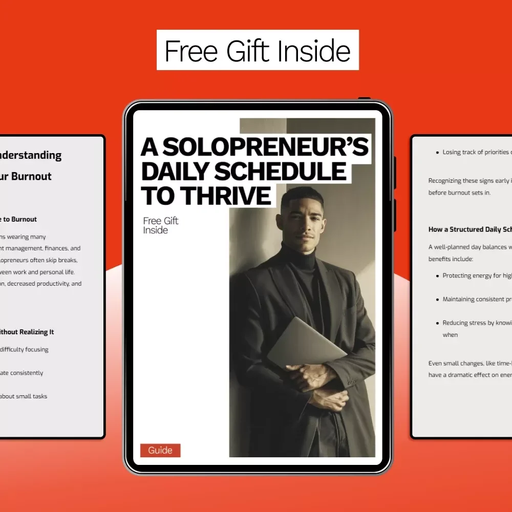 A Solopreneur’s Daily Schedule to Thrive | Digital Guide for a Daily Schedule for Solopreneurs to Avoid Burnout | Productivity & Balance Planner