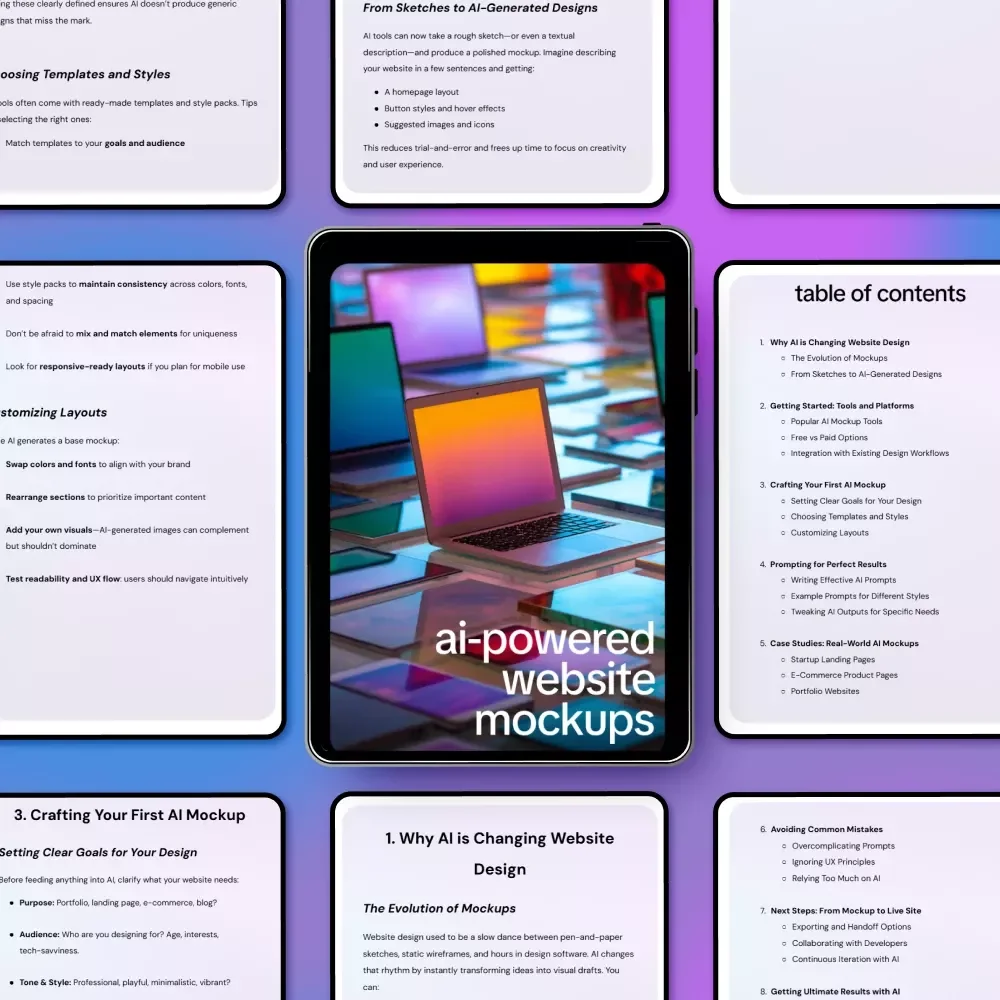 AI-Powered Website Mockups – AI Website Design Guide, UI UX Mockup eBook, Website Wireframe & Layout Generator for Designers & Entrepreneurs