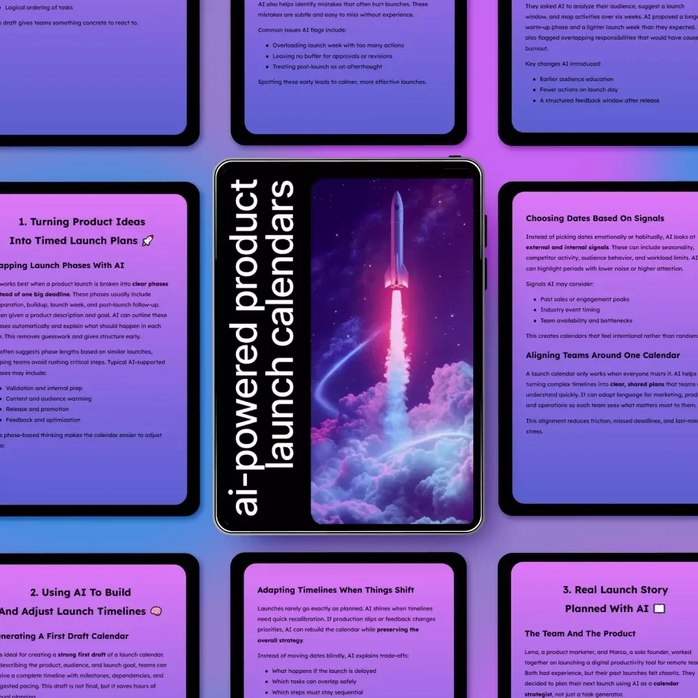 AI-Powered Product Launch Calendars | Smart Guide for Using ai to plan a product launch calendar | Digital Download for Founders & Marketers