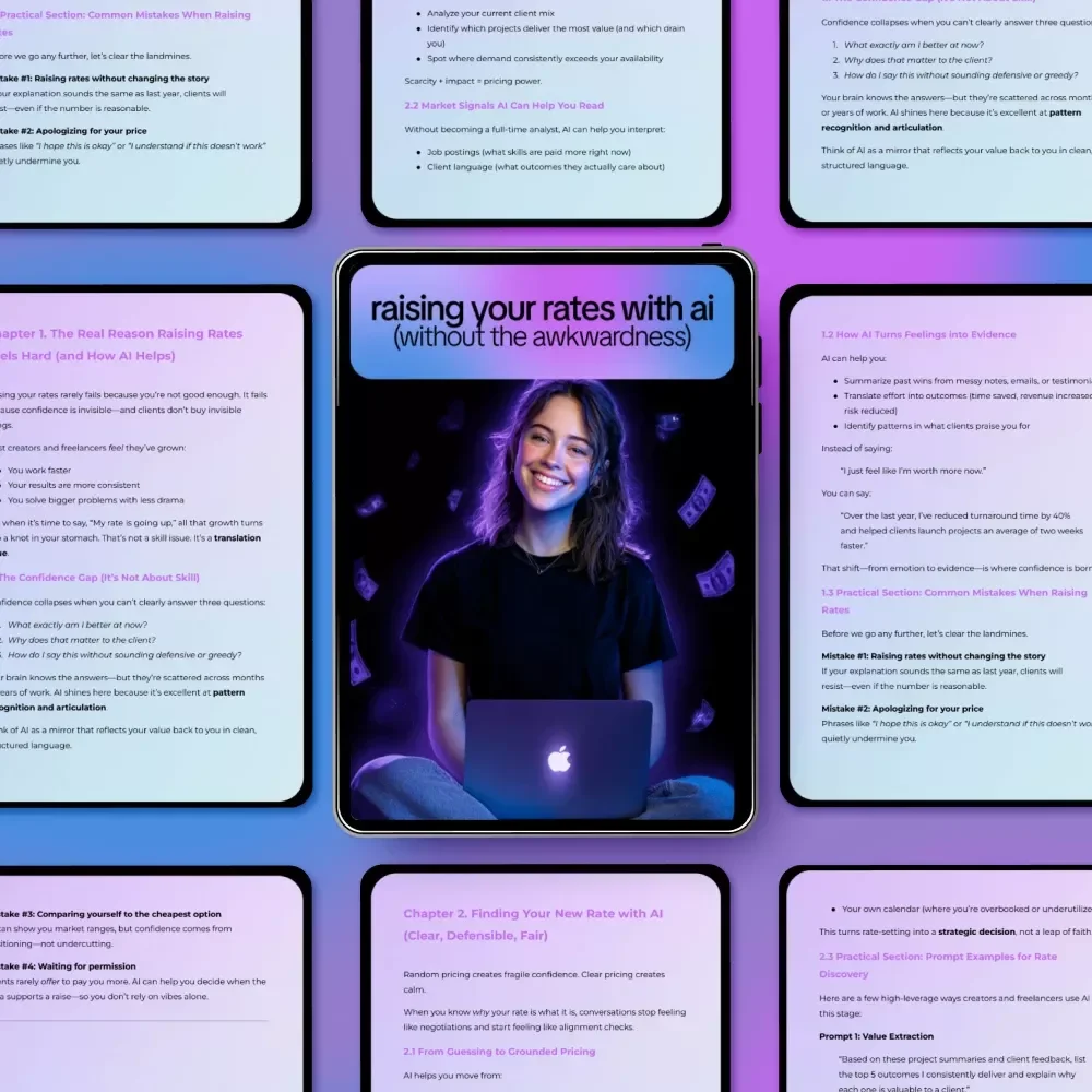 Raising Your Rates with AI (Without the Awkwardness) – Confidence-Boosting Pricing Guide for Freelancers | Use ai to raise your rates with confidence | Digital Download Guide