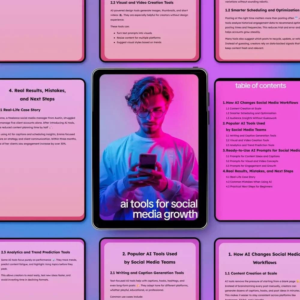 AI Tools for Social Media Growth – Practical AI Guide for Content Creation, Scheduling, Analytics & Ready-to-Use Prompts for Creators and Small Businesses