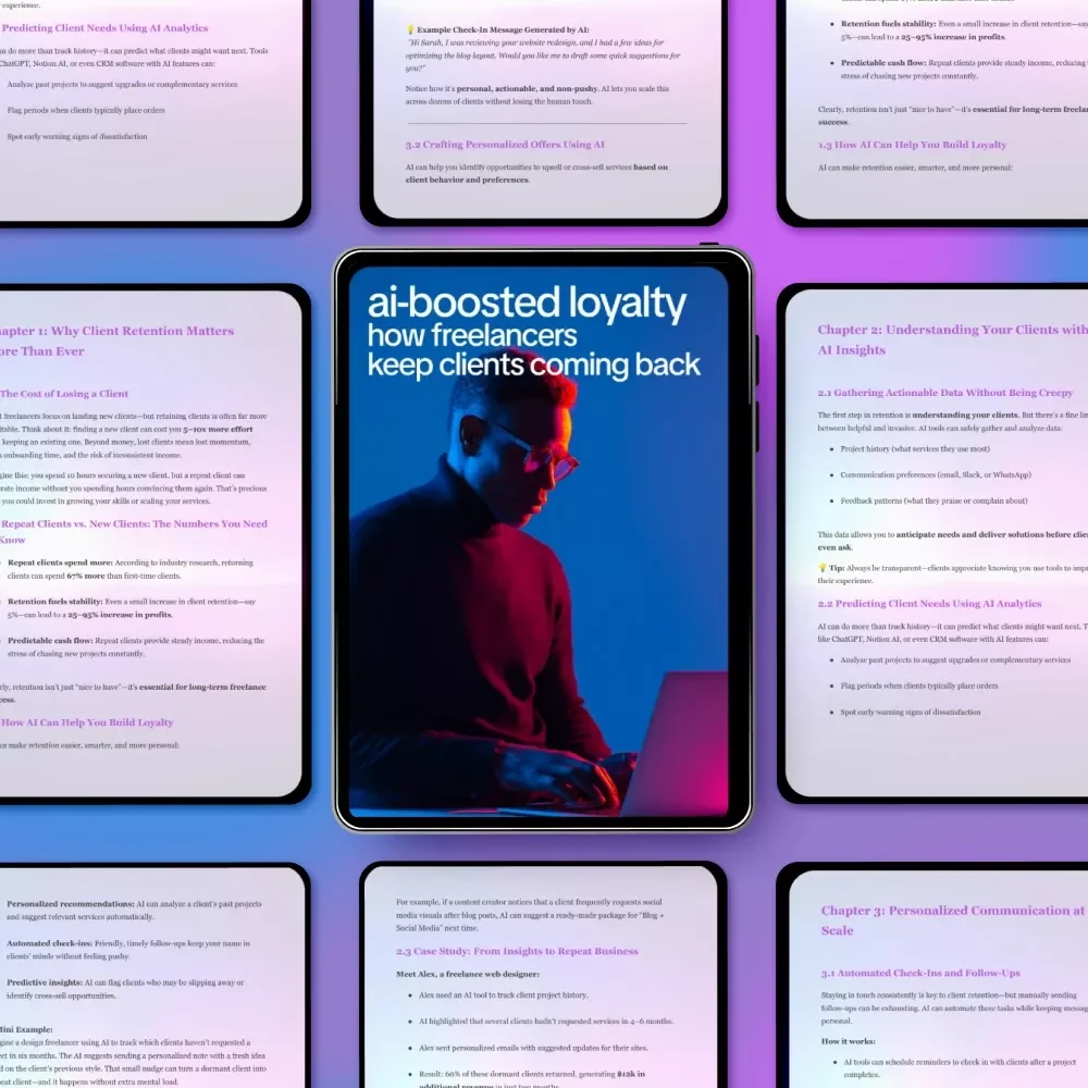 AI-Boosted Loyalty: How Freelancers Keep Clients Coming Back – Freelance Client Retention eBook, Digital Download, AI to Increase Client Retention and Repeats, Freelancer Success Guide
