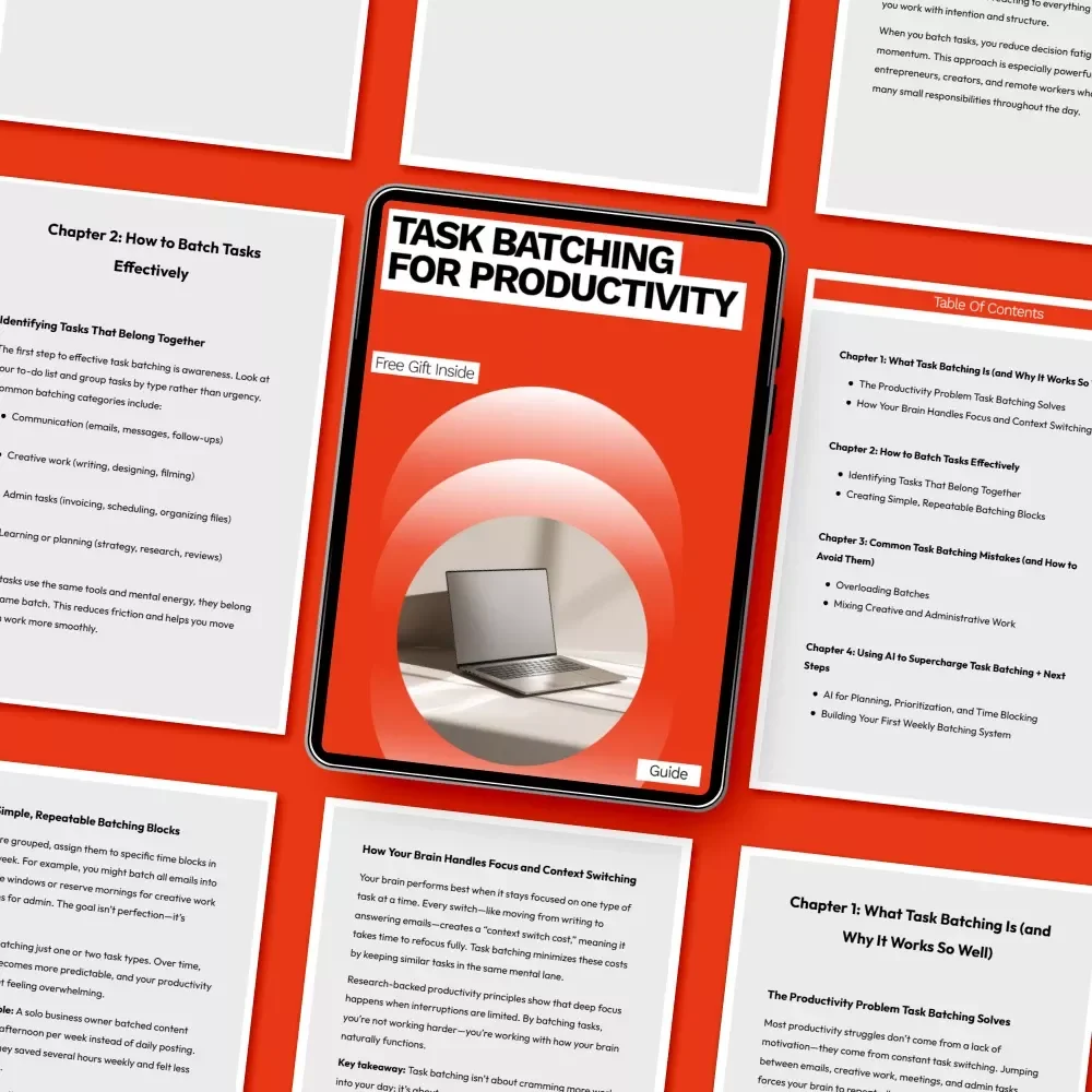Task Batching for Productivity – Digital Guide to Focus, Time Blocking & Smarter Workflows | Printable eBook & Productivity Download
