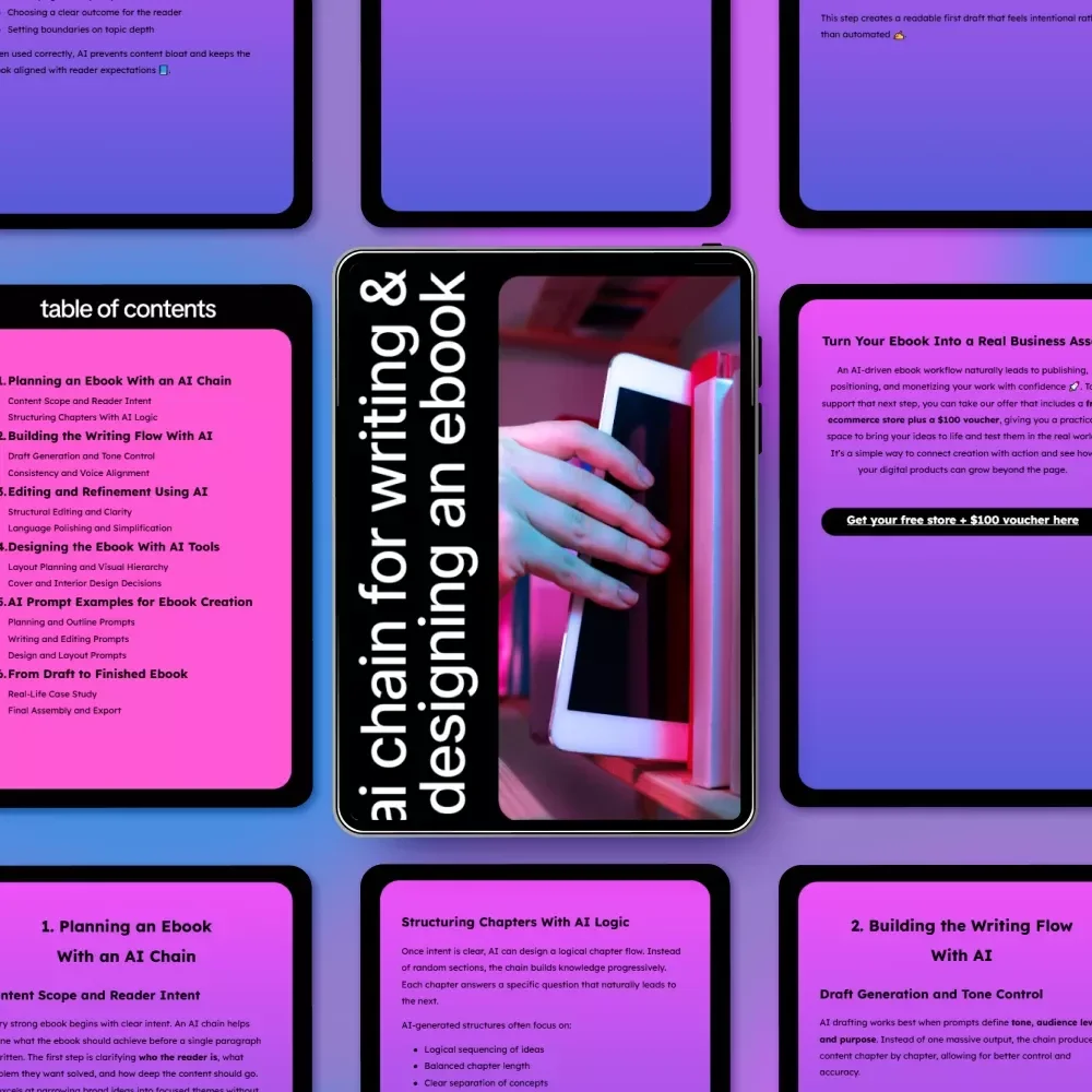 AI Chain for Writing and Designing an Ebook – Step-by-Step Guide, AI Prompts, and Digital Workbook for Effortless Ebook Creation