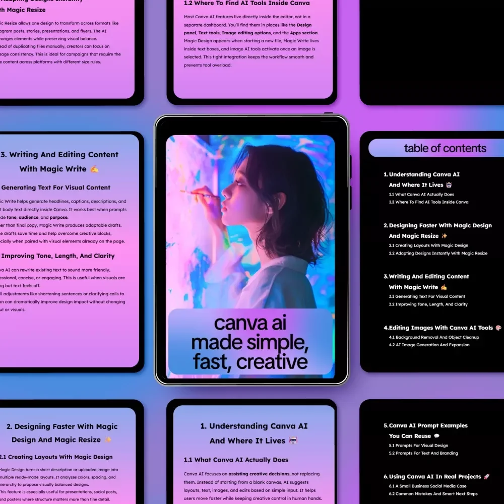 Canva AI Made Simple, Fast, Creative – Beginner Friendly Canva AI Guide, Magic Design, Magic Write, AI Prompts, Digital Download
