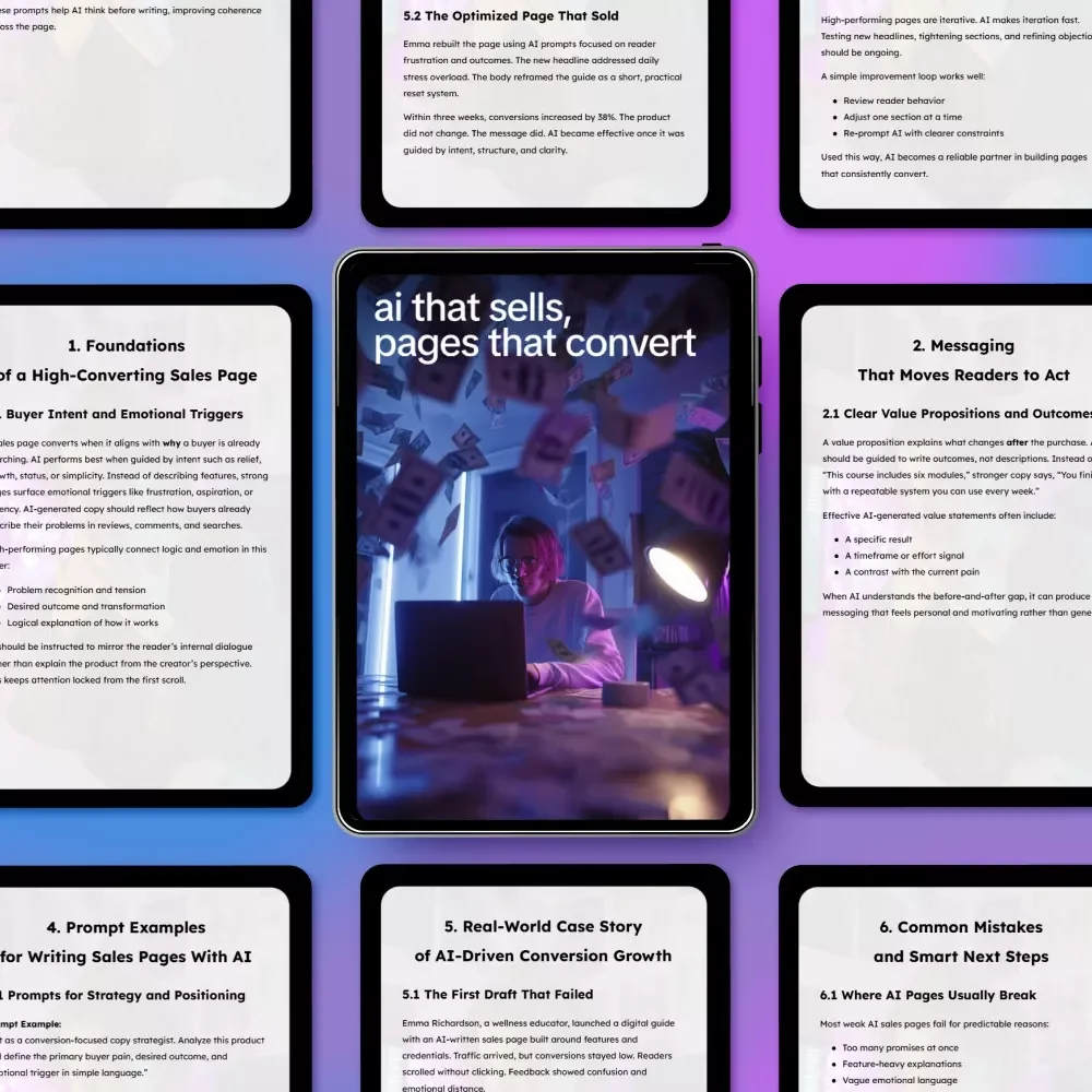 AI That Sells, Pages That Convert | Ebook Guide on ai to write a high converting sales page for Online Business & Digital Products