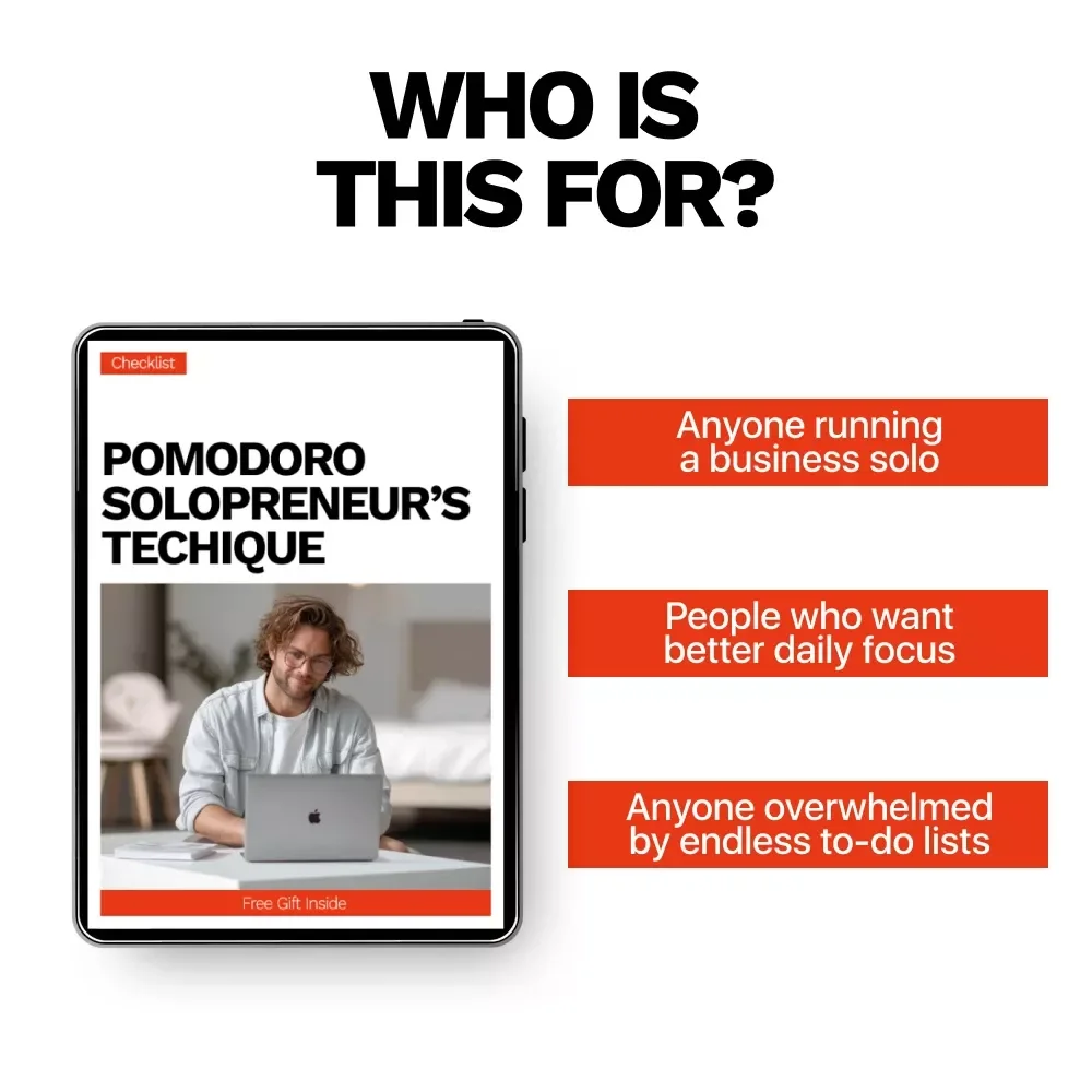 Pomodoro Solopreneur’s Techique | Productivity Checklist for Focused Work, Time Management & Pomodoro Technique for Solopreneurs