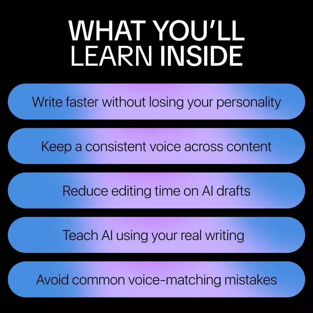 AI That Sounds Like You – Voice & Tone Writing Guide, AI Voice Matching eBook, Prompt Examples, Personal Brand Writing Toolkit