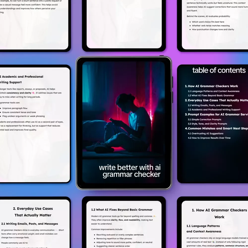 Write Better With AI Grammar Checker – AI Writing Guide, Grammar Checker eBook, Editing Prompts & Digital Download for Clear, Confident Writing