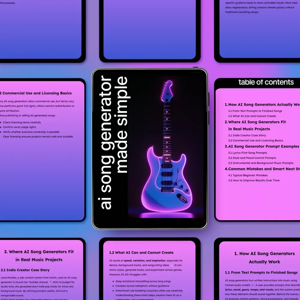 AI Song Generator Made Simple | Beginner-Friendly AI Music Creation Guide, Songwriting Prompts, Lyrics & Instrumental Workflow eBook