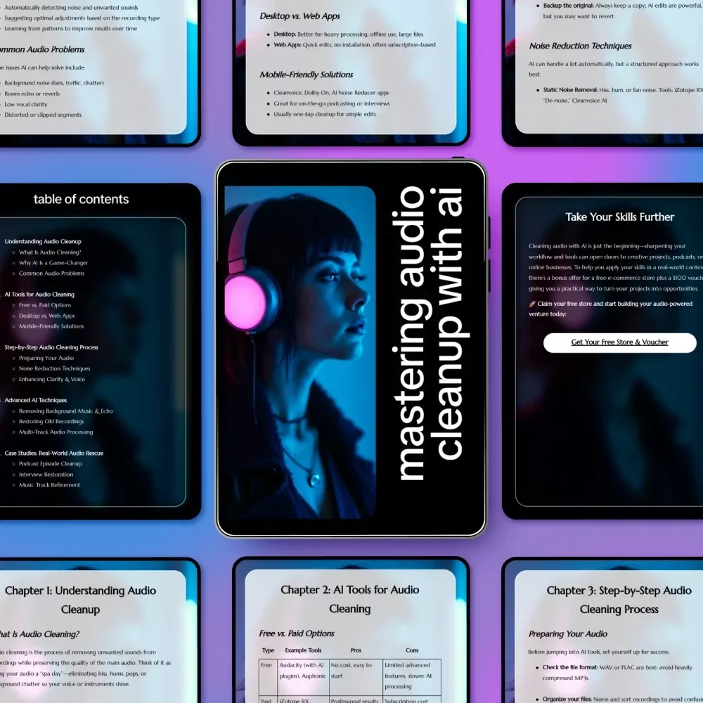 Mastering Audio Cleanup with AI – Ebook Guide to Smart, Simple Ways to Clean Audio Using AI for Podcasts, Voice & Music