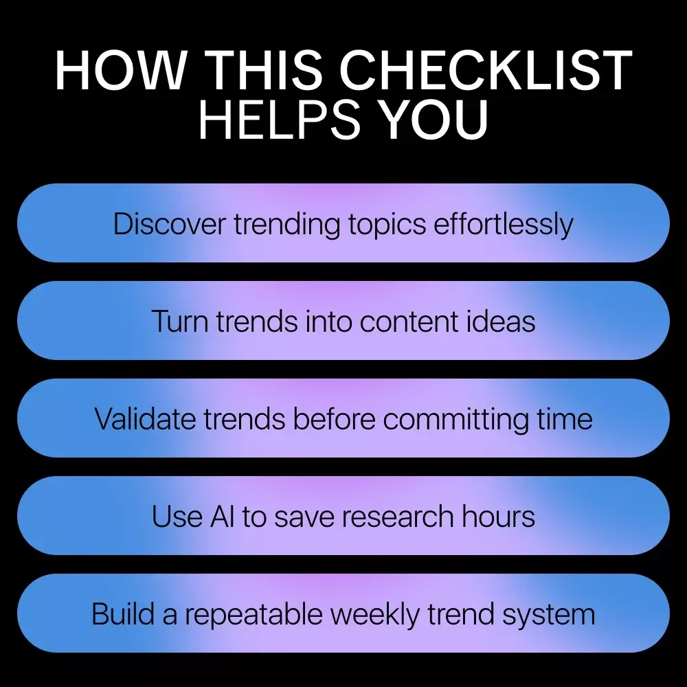 Trend Hunter Checklist – AI to Find Trending Topics, Content & Product Ideas Guide
