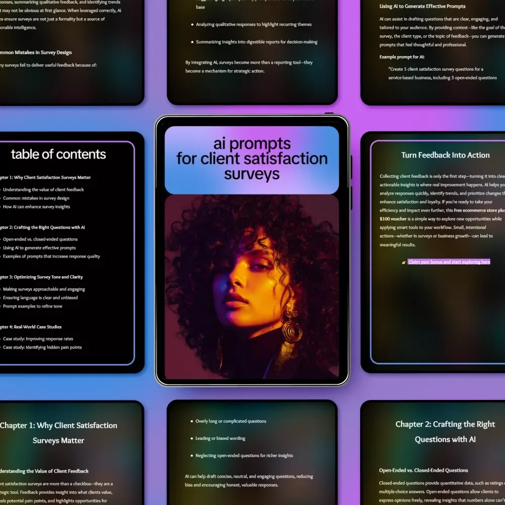 AI Prompts for Client Satisfaction Surveys Ebook | Smart AI Prompts for Client Satisfaction Surveys | Customer Feedback & Survey Optimization Guide