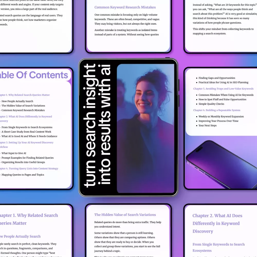 Turn Search Insight Into Results With AI – Ultimate eBook Guide on How to Use AI to Find Related Search Queries for SEO Success