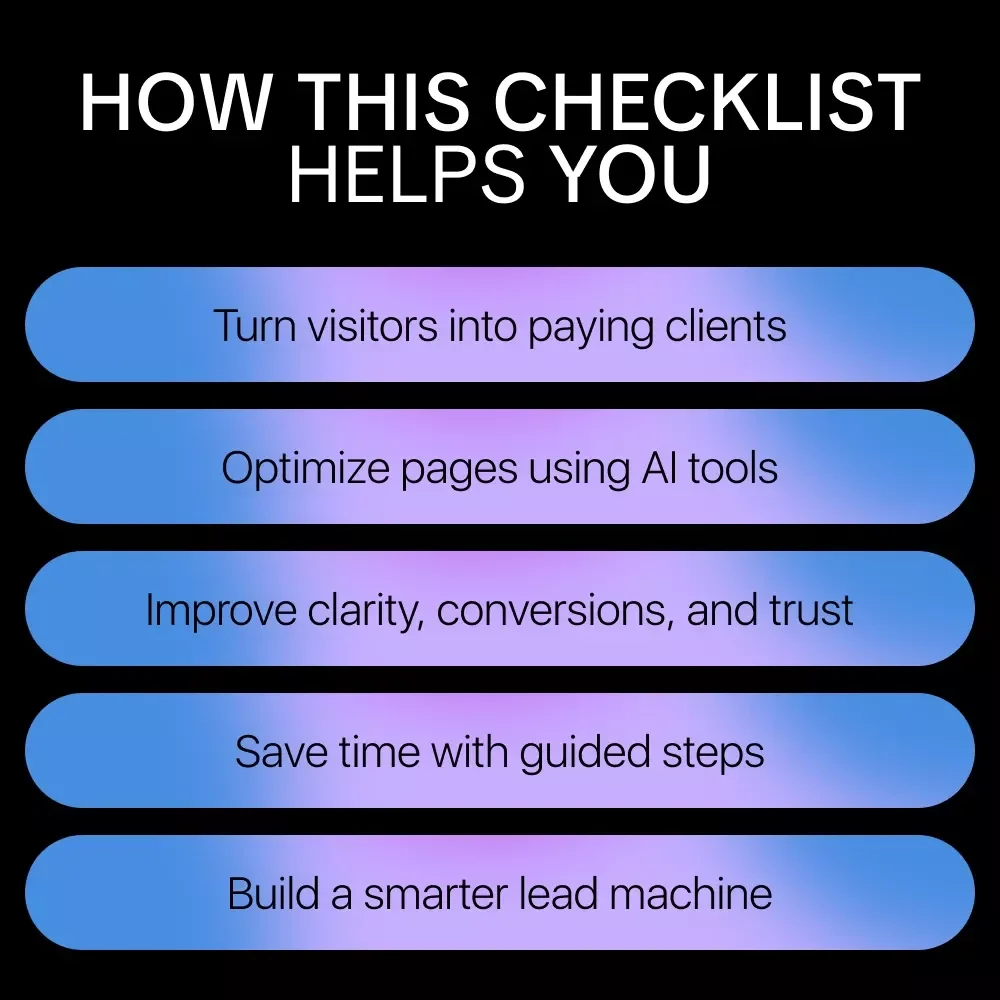 AI-Powered Freelance Website Checklist: Turn Clicks into Clients | Digital Download for ai to optimize your freelance website for leads | Freelancers, Creatives & Consultants