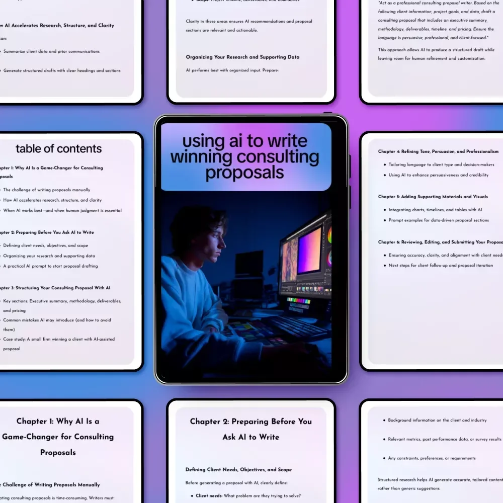 Using AI to Write Winning Consulting Proposals – AI to Write a Consulting Proposal eBook for Faster, Persuasive, and Professional Proposal Creation