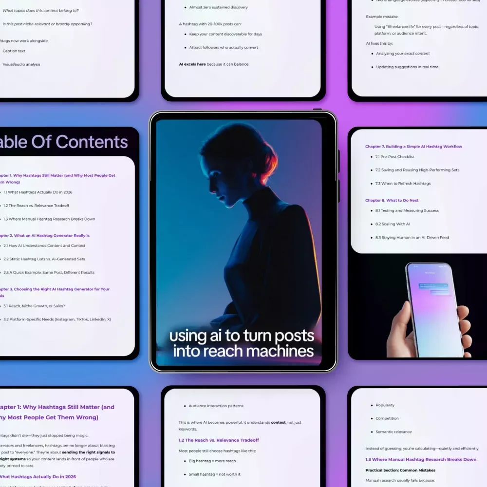 Using AI to Turn Posts Into Reach Machines – Ultimate AI Hashtag Generator for Reach eBook