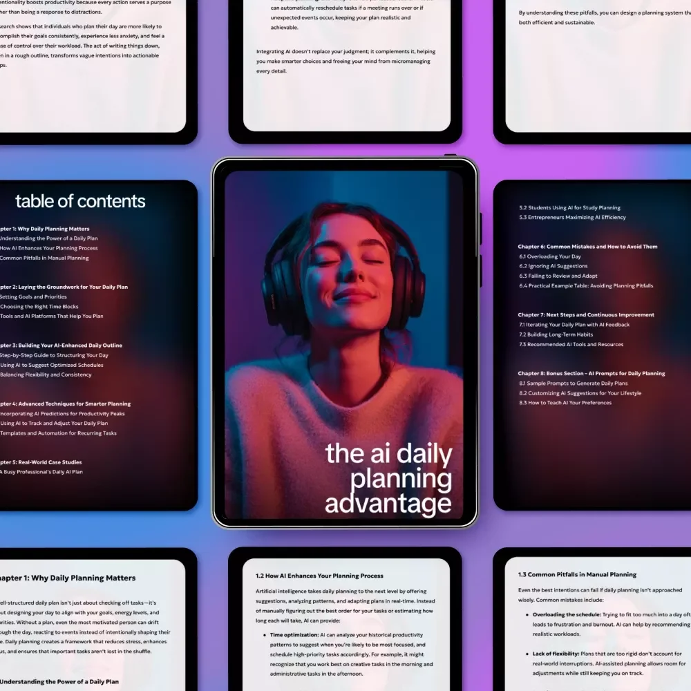 The AI Daily Planning Advantage – eBook Guide on Ways to Make Daily Plan Outlines with AI for Productivity, Efficiency, and Smarter Scheduling
