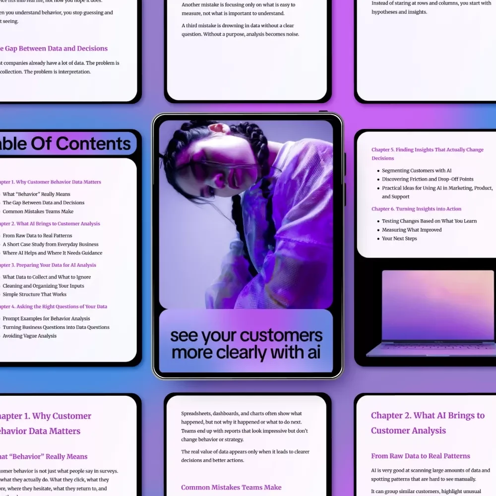 See Your Customers More Clearly with AI: The Ultimate eBook on How to Use AI to Analyze Customer Behavior Data for Smarter Marketing, Product, and Support Decisions