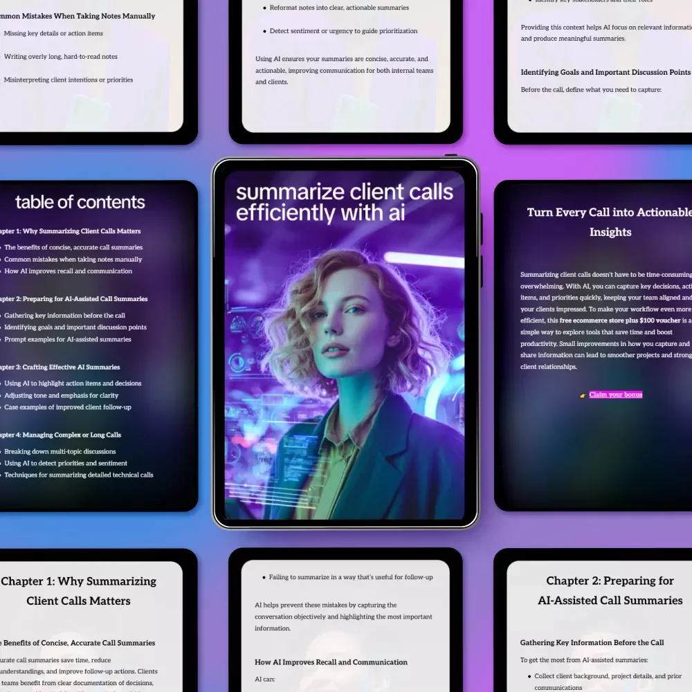 Summarize Client Calls Efficiently with AI – Ultimate eBook on How to Use AI to Summarize Client Calls for Accurate Notes, Action Items, and Workflow Automation