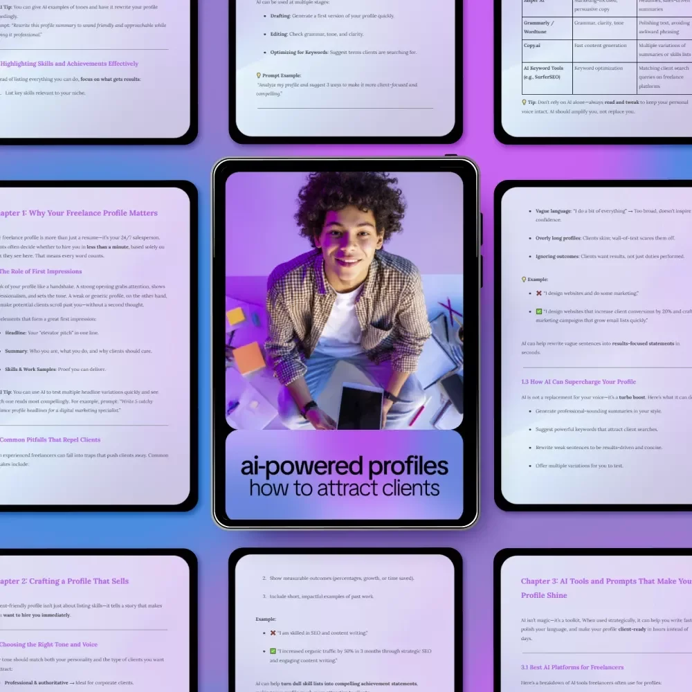 AI-Powered Profiles: How to Attract Clients | Smart Guide Using ai to write a freelance profile that attracts clients | Digital Download for Freelancers