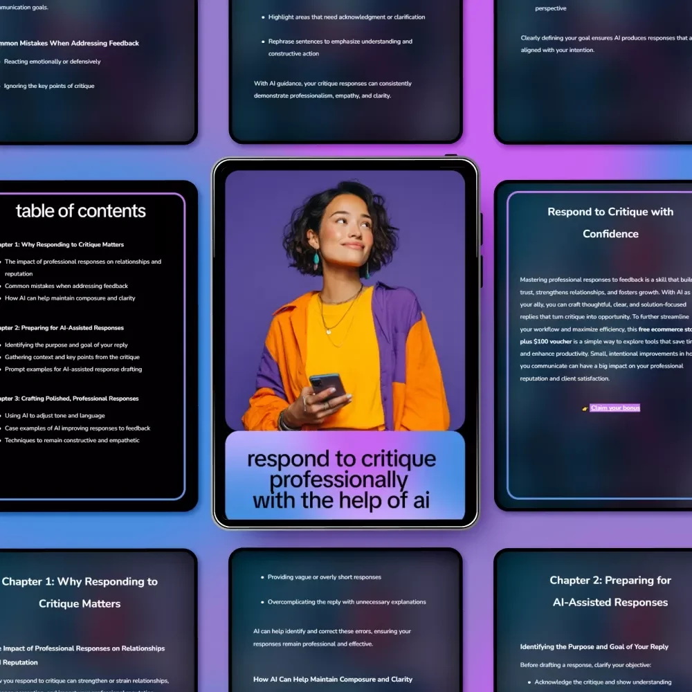 Respond to Critique Professionally with the Help of AI – eBook Guide for AI Help for Responding to Critique Professionally, Improve Feedback Responses, and Maintain Professional Tone