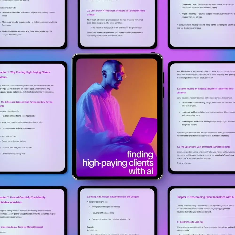 Finding High-Paying Clients With AI – Freelance Growth eBook | ai to identify high paying client industries | Smart Client Research Guide