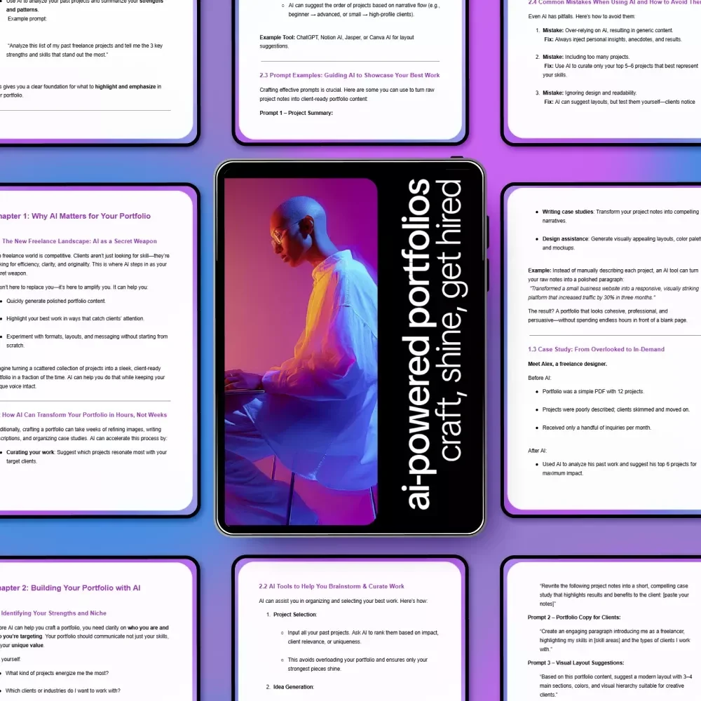 AI-Powered Portfolios: Craft, Shine, Get Hired – A Smart Guide to AI for Crafting a Portfolio That Gets Hired | Freelancers & Job Seekers Digital Download