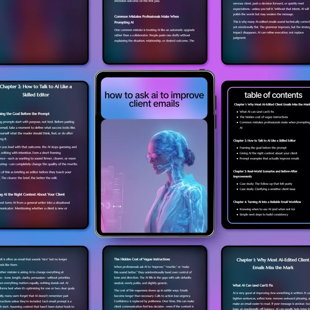 How to Ask AI to Improve Client Emails | Digital Guide, eBook & Checklist for Better Email Writing, AI Prompting Tips, Professional Client Communication