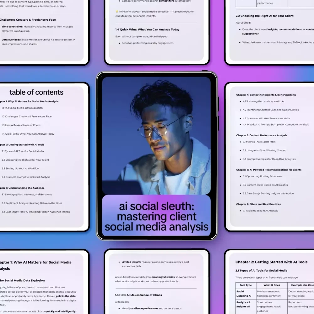 AI Social Sleuth: Mastering Client Social Media Analysis | Ultimate Guide to Using AI for Analyzing Client Social Media, eBook for Freelancers & Creators