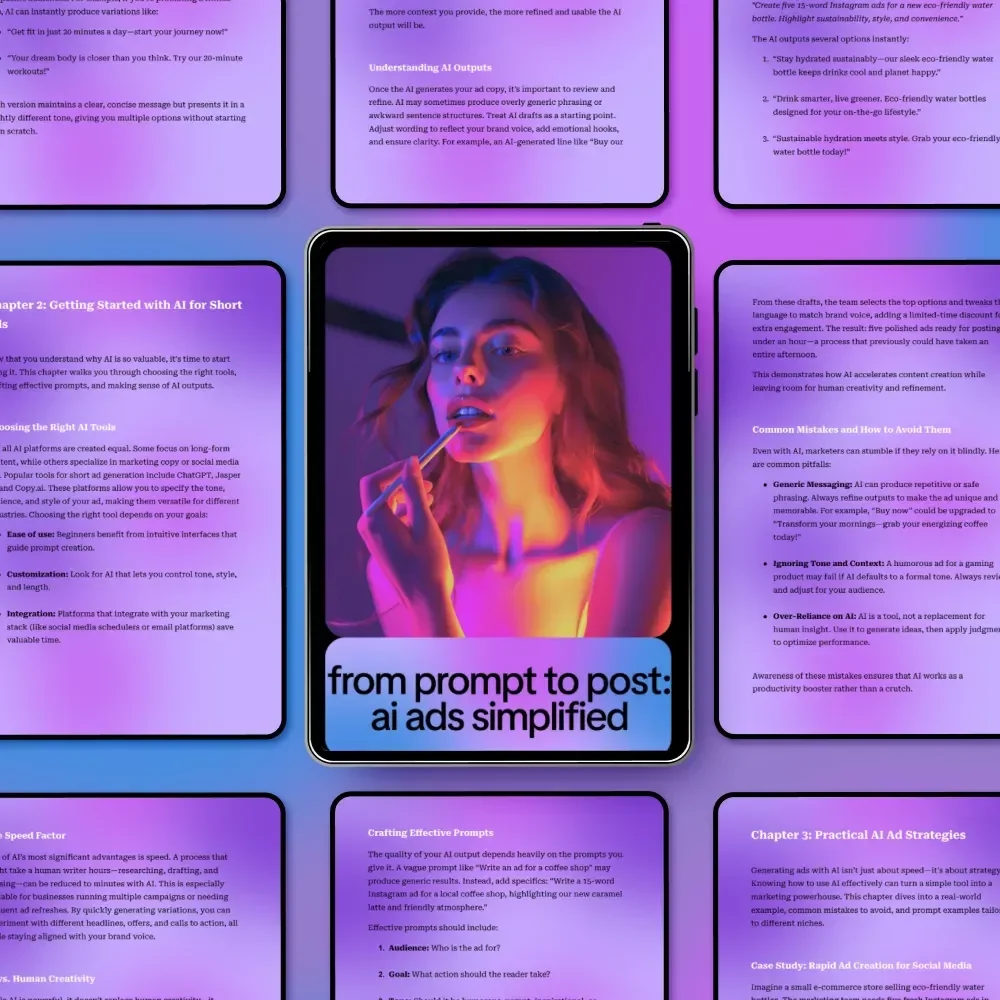 From Prompt to Post: AI Ads Simplified – How to Use AI to Write Short Ads Fast, Social Media Ad Copy Guide for Digital Marketers