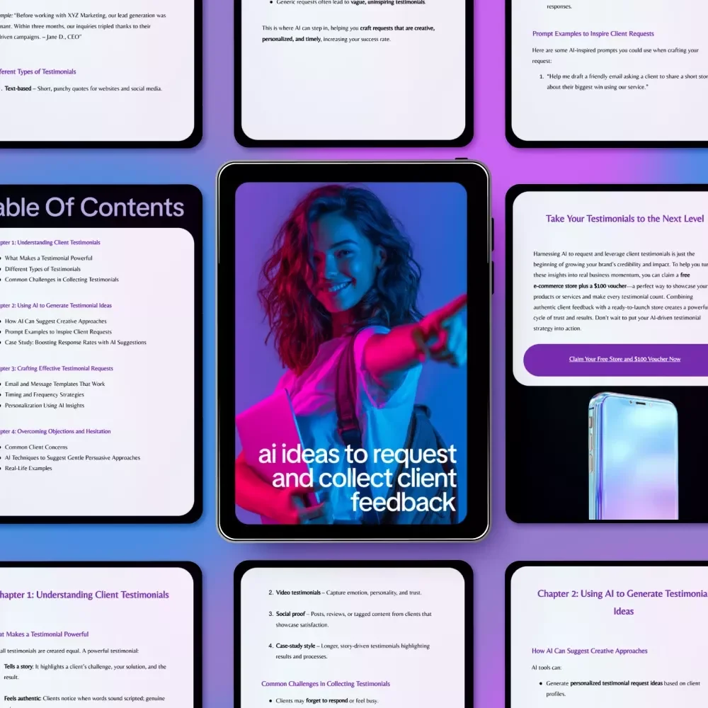 AI Ideas to Request and Collect Client Feedback – eBook for Creative AI Ideas for Client Testimonial Requests