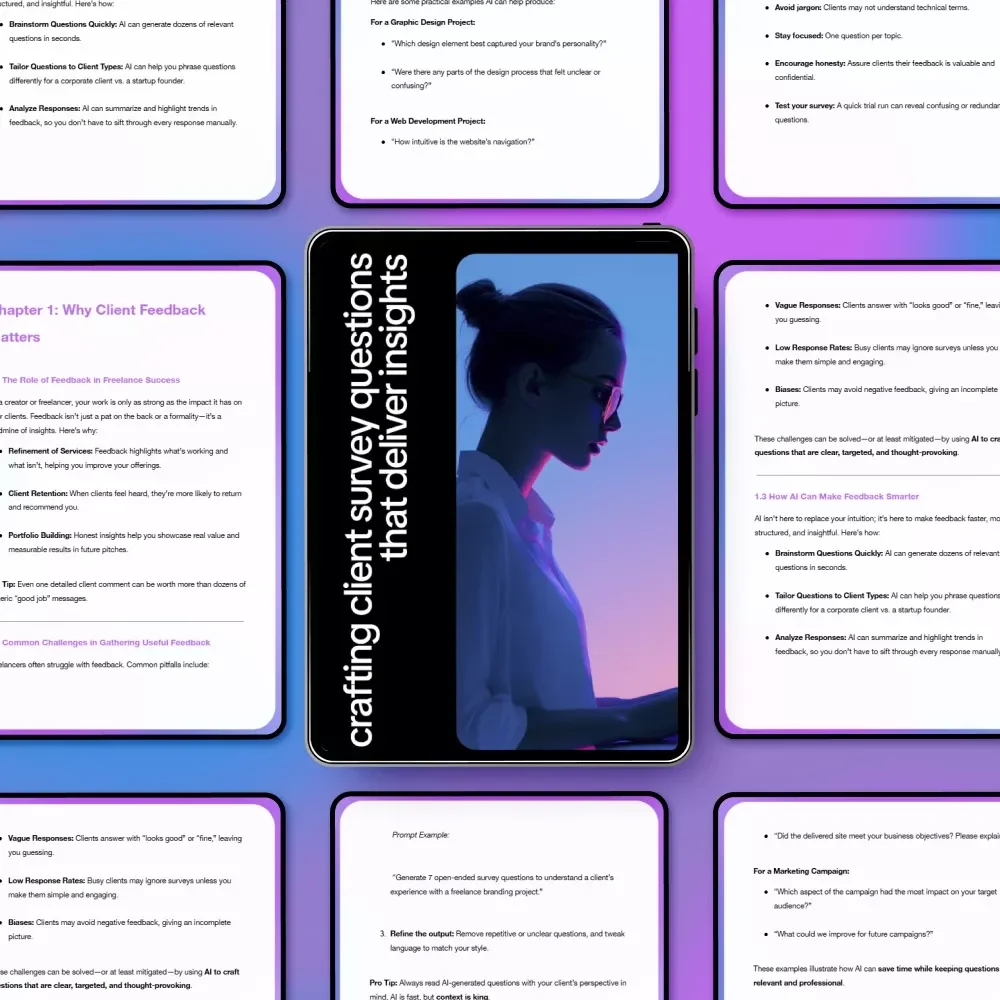 Crafting Client Survey Questions That Deliver Insights | AI to Create Client Feedback Survey Questions Guide for Freelancers & Creatives