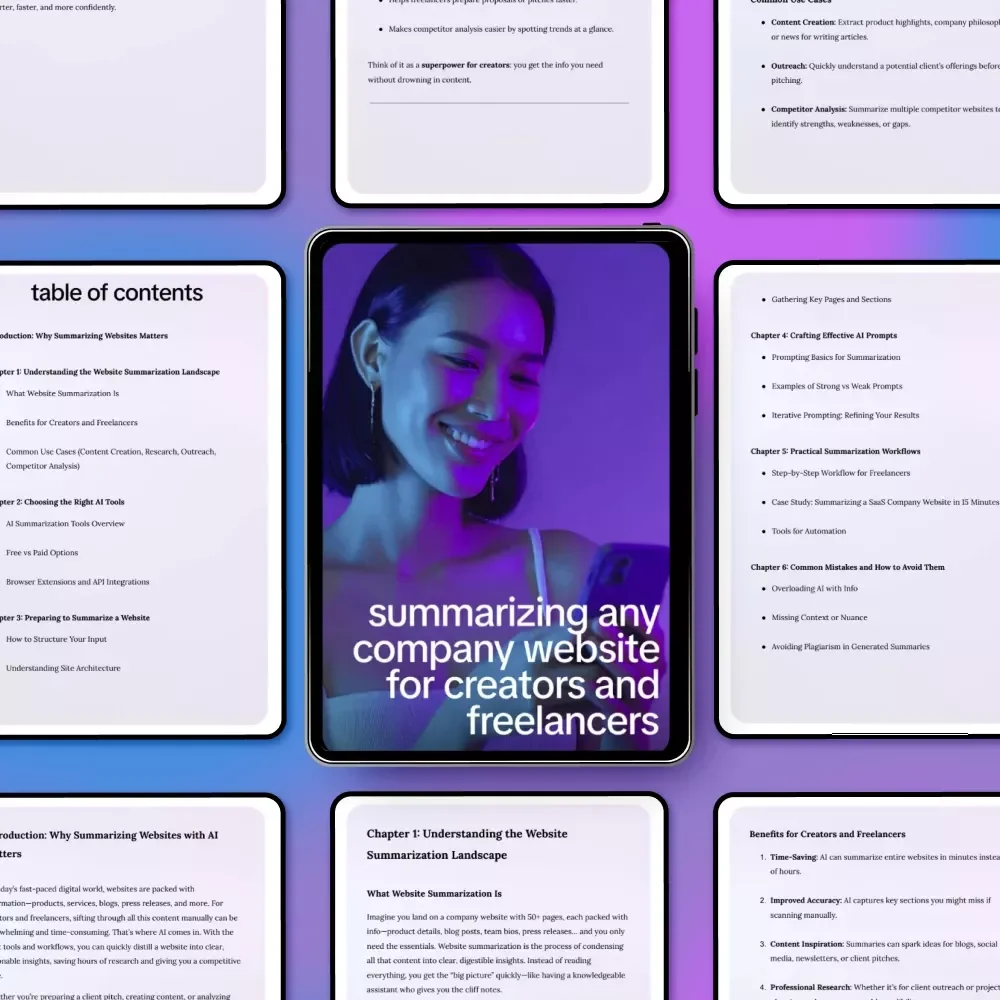 Summarizing Any Company Website for Creators and Freelancers – AI to Summarize a Company Website eBook Guide for Content Creators, Freelancers, and Digital Professionals