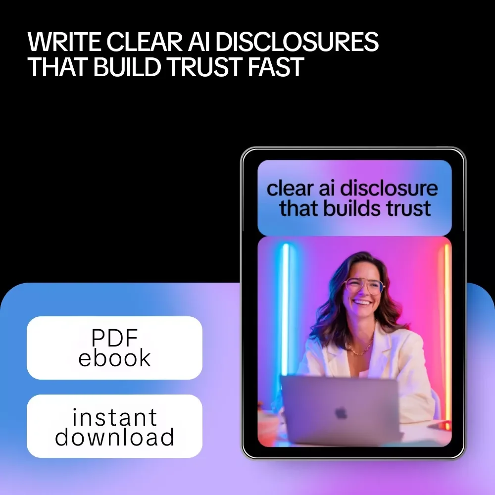 Clear AI Disclosure That Builds Trust | Practical eBook with ai disclosure statement examples for Websites, Marketing & Digital Products