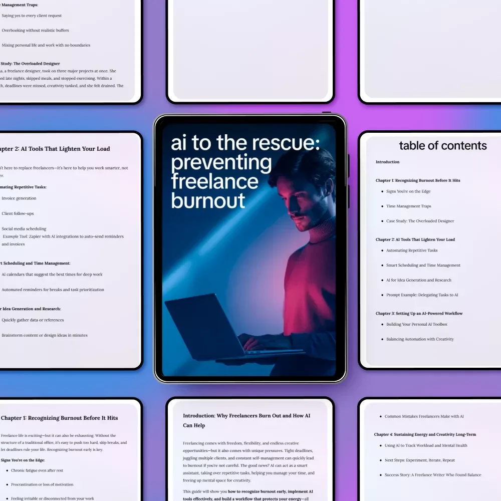 AI to the Rescue: Preventing Freelance Burnout | AI Productivity Guide for Freelancers, Digital Download eBook on Workflow, Time Management & Creative Balance