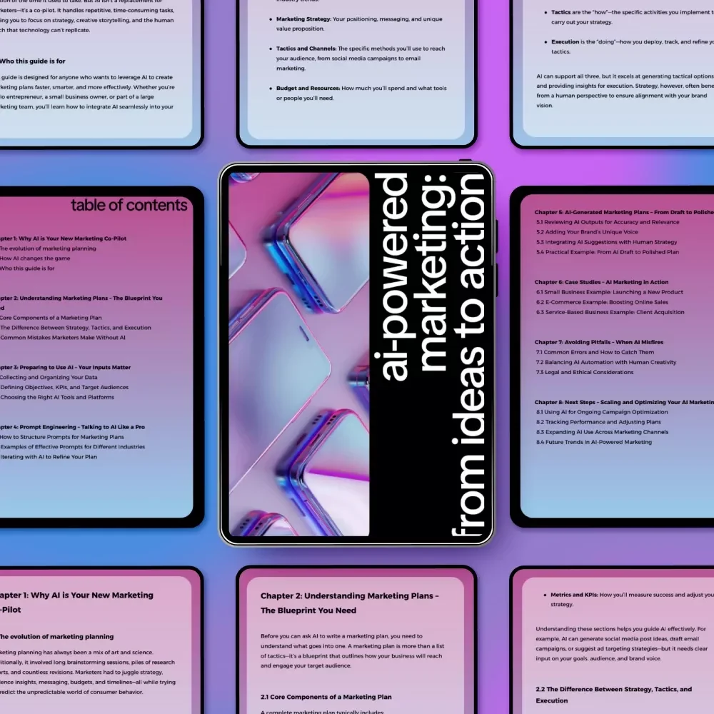 AI-Powered Marketing: From Ideas to Action | eBook Guide on how to get ai to write marketing plans for Small Business & E-Commerce Growth