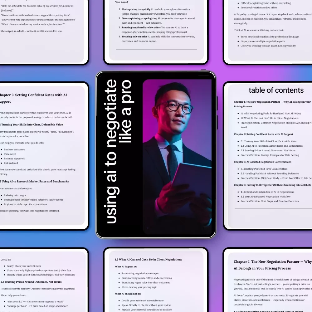 Using AI to Negotiate Like a Pro – Smart Pricing & Client Negotiation Guide for Freelancers, Coaches & Service Providers | AI-Powered Rate Setting eBook