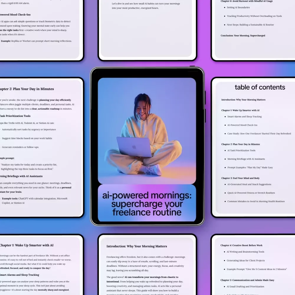 AI-Powered Mornings: Supercharge Your Freelance Routine | Digital Guide for Freelancers, AI Productivity eBook, Morning Routine Checklist, Work Smarter with AI